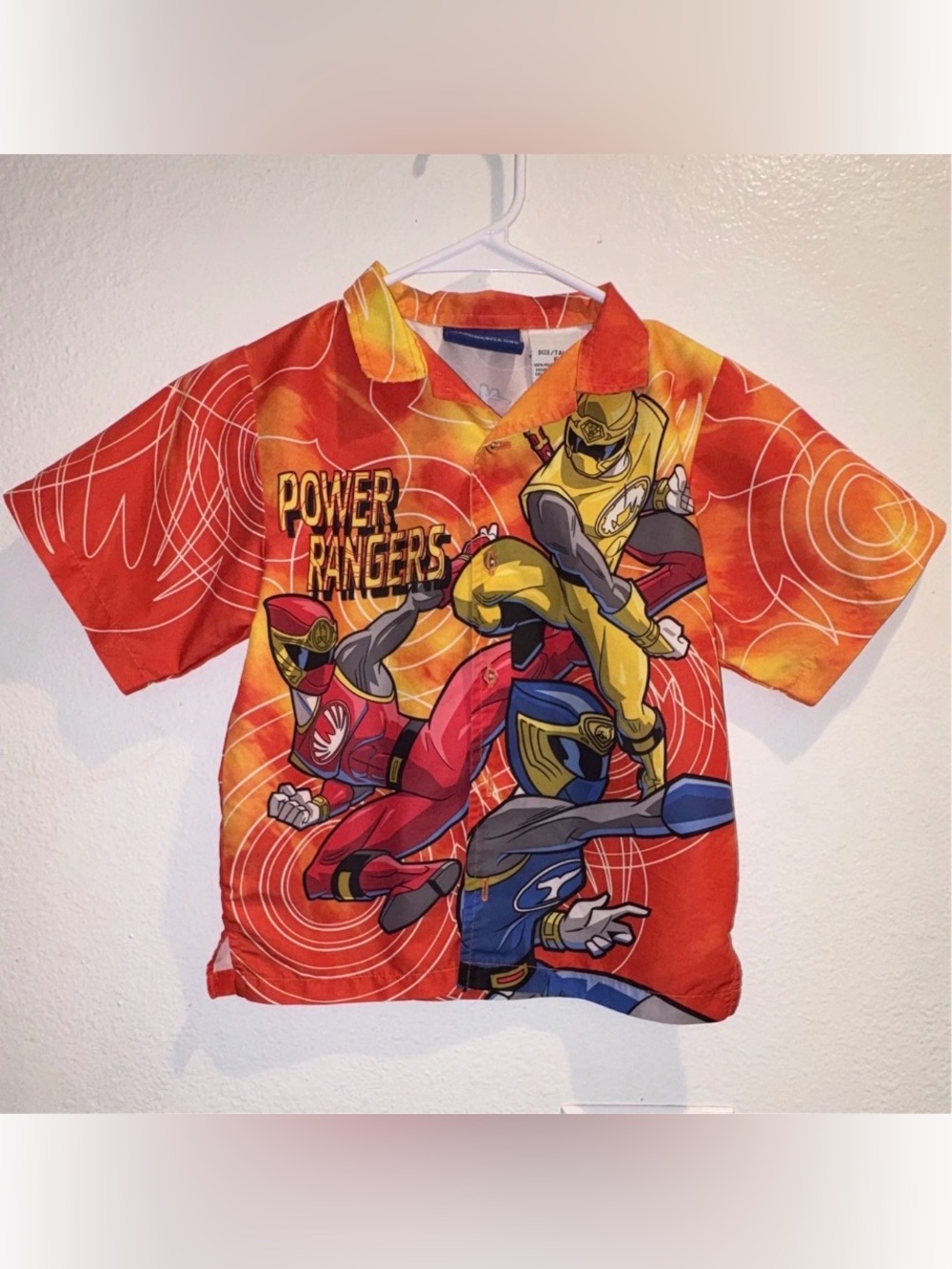 Vintage 2004 Power Rangers Ninja Storm Kids Button Up Shirt Flame Graphic Size 6